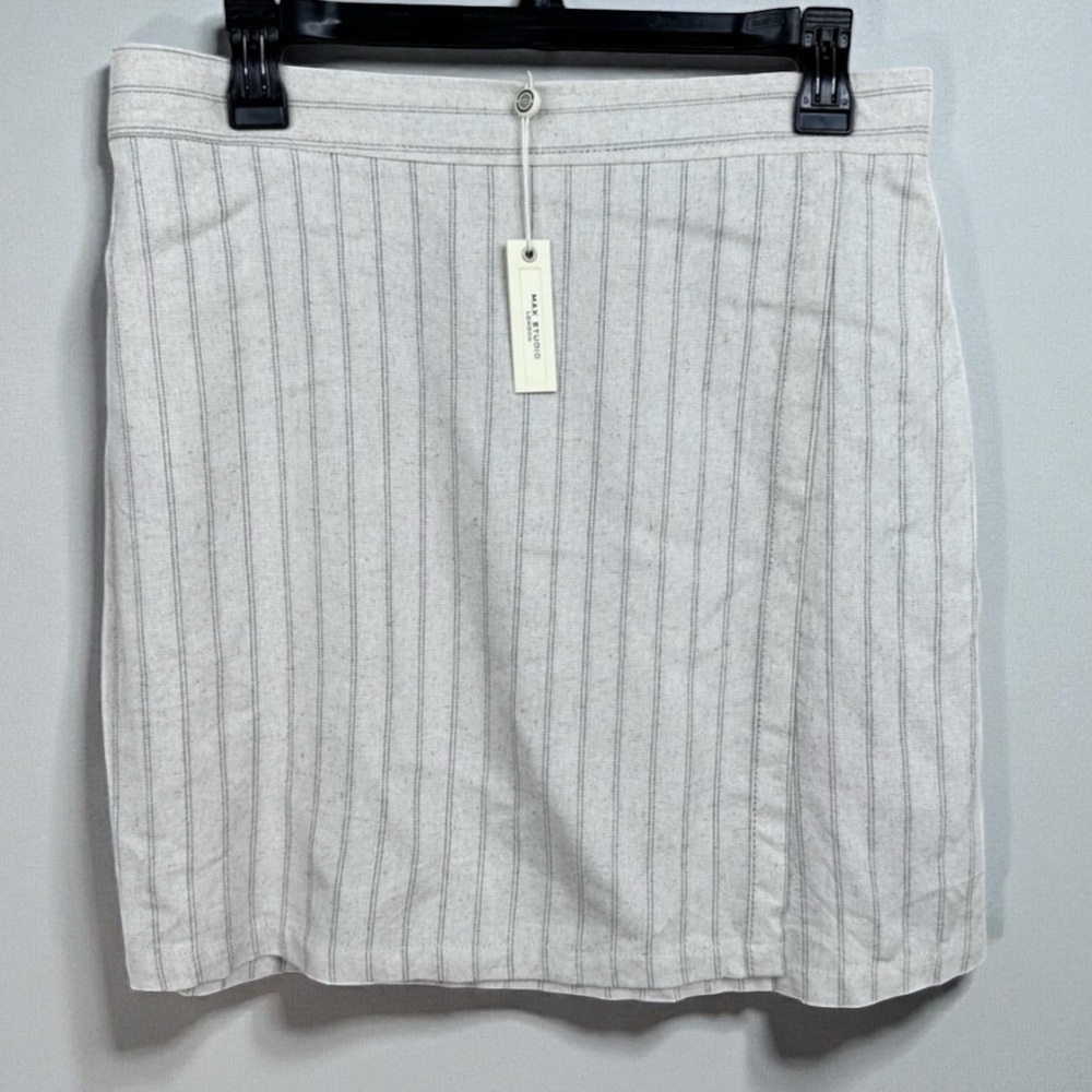 Max Studio Women's Beige Pinstripe Pullon Skirt Size L Linen Blend